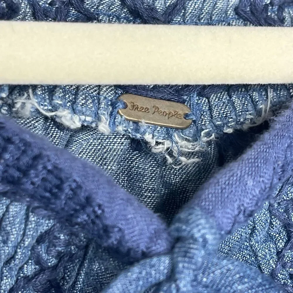 Free People Sun Valley Embroidered Denim Blouse Boho Top Women’s Size Small - Picture 7 of 10